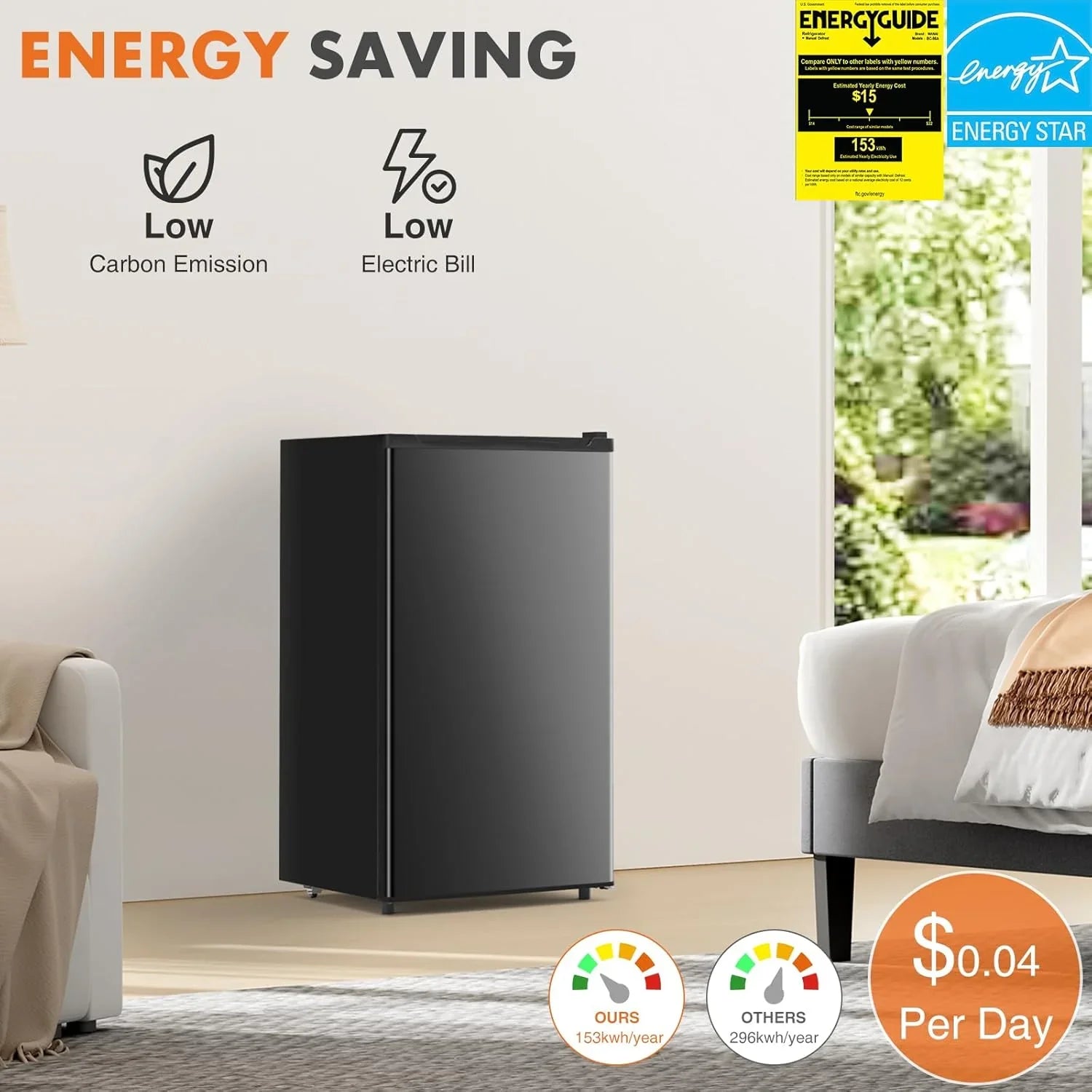 Mini-réfrigérateur Sweetcrispy de 3,2 pieds cubes avec congélateur, porte simple, thermostat réglable