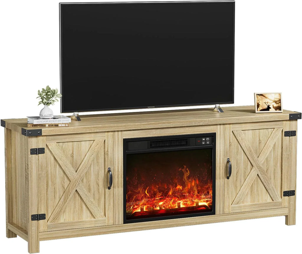 YESHOMY tv-meubel met open haard en twee schuifdeuren, opbergkasten voor tv's tot 65 inch en groter, entertainmentmeubel, mediameubel voor de woonkamer, 58 inch 