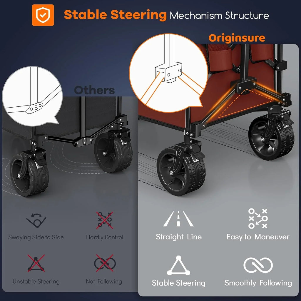 Poussette pliable à quatre roues de 96 cm de long, pliable, capacité de 200 kg, poussette de plage pliable robuste de 220 litres avec de grands pneus tout-terrain