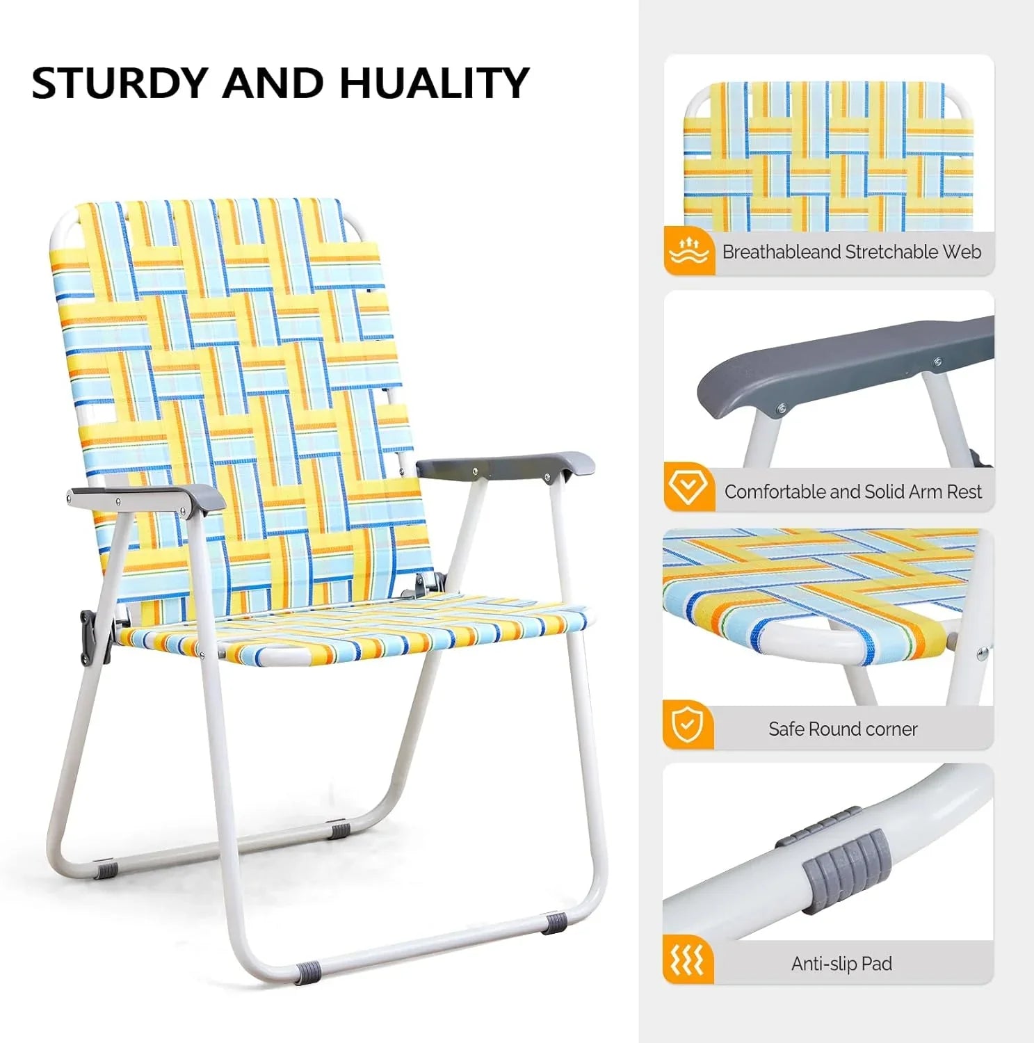 Lot de 2 chaises pliantes en toile pour patio VINGLI, chaise de plage portable pour extérieur, chaise de camping