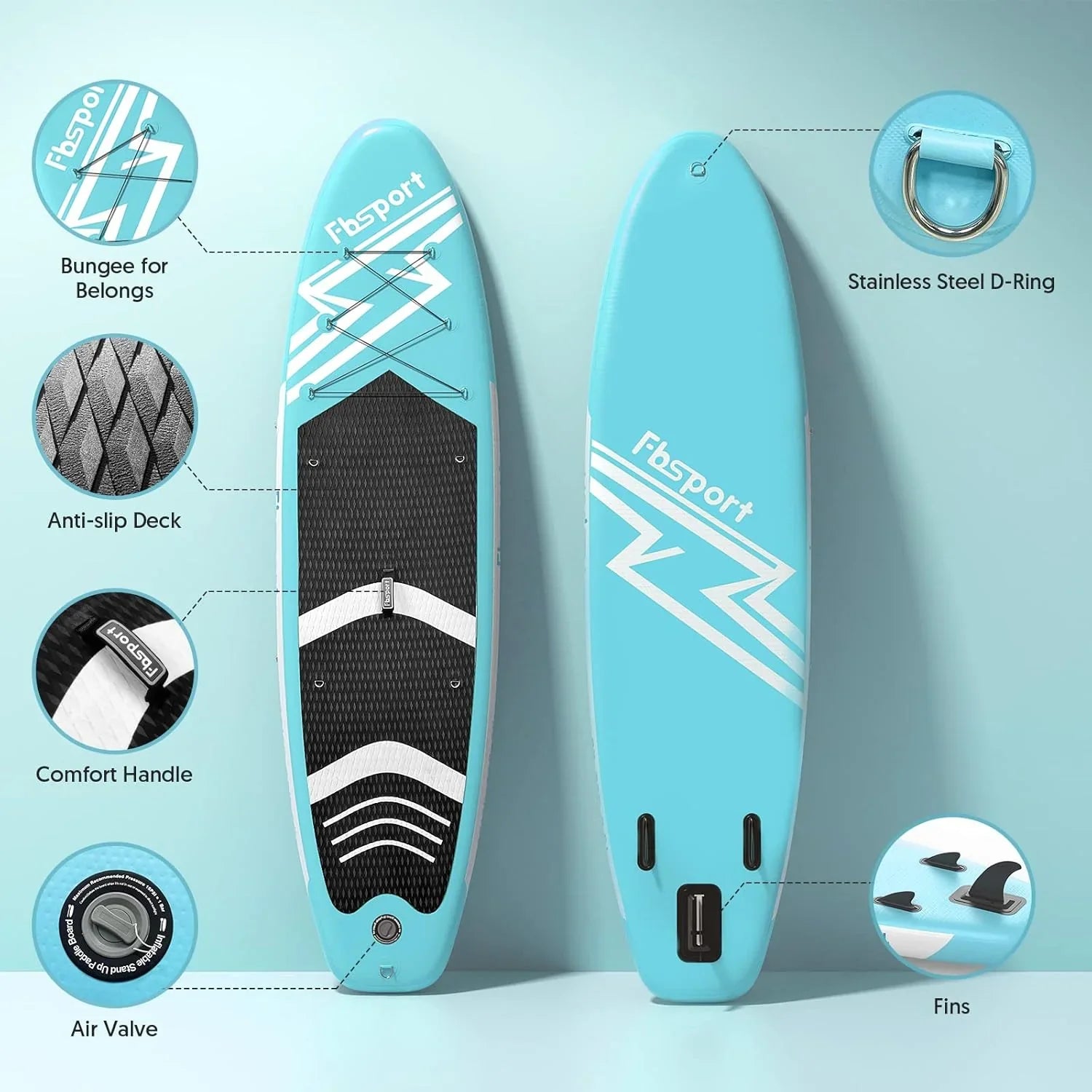 Planche de stand up paddle FBSPORT Premium 11', planche de yoga, contrôle du surf, pont antidérapant, attache, pagaie et pompe