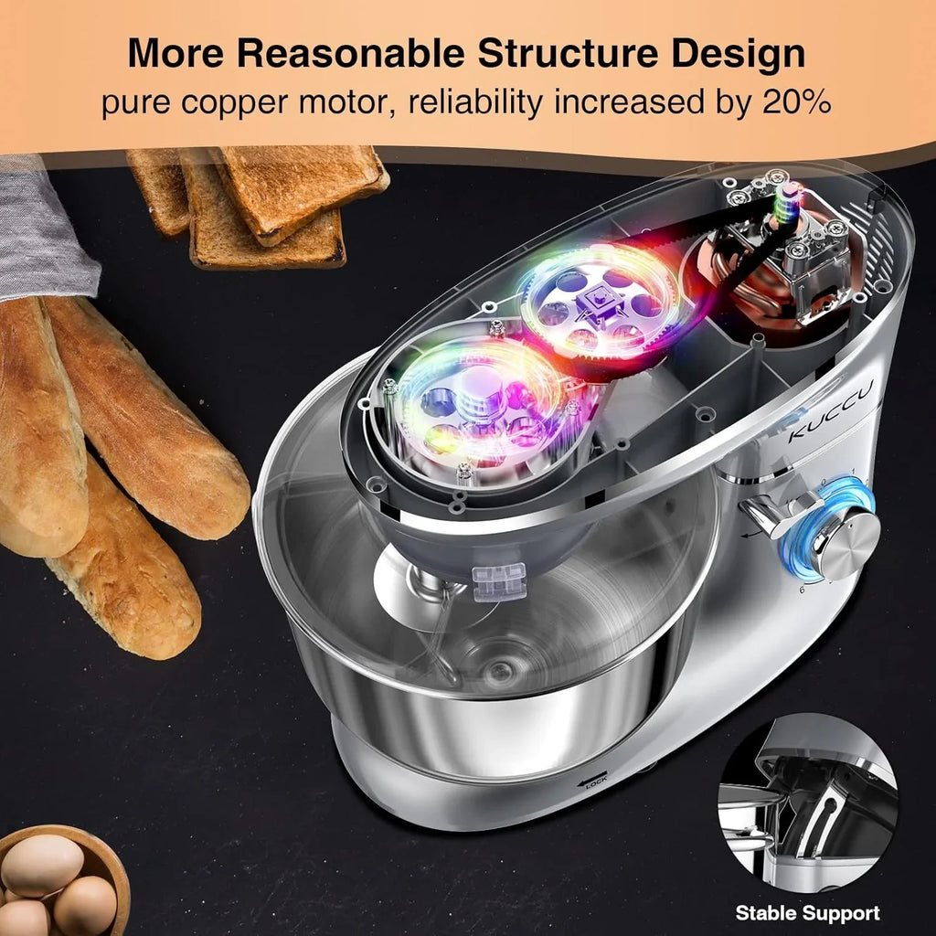 Batteur sur socle 6,5 pintes 660 W 6 vitesses à tête inclinable, batteur électrique de cuisine