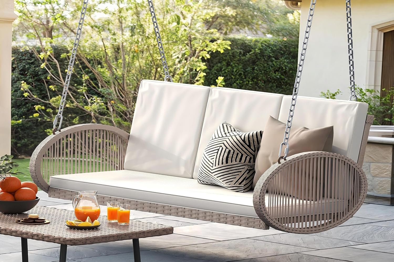 YITAHOME Balancelle suspendue pour porche, 3 places, banc d'extérieur en osier