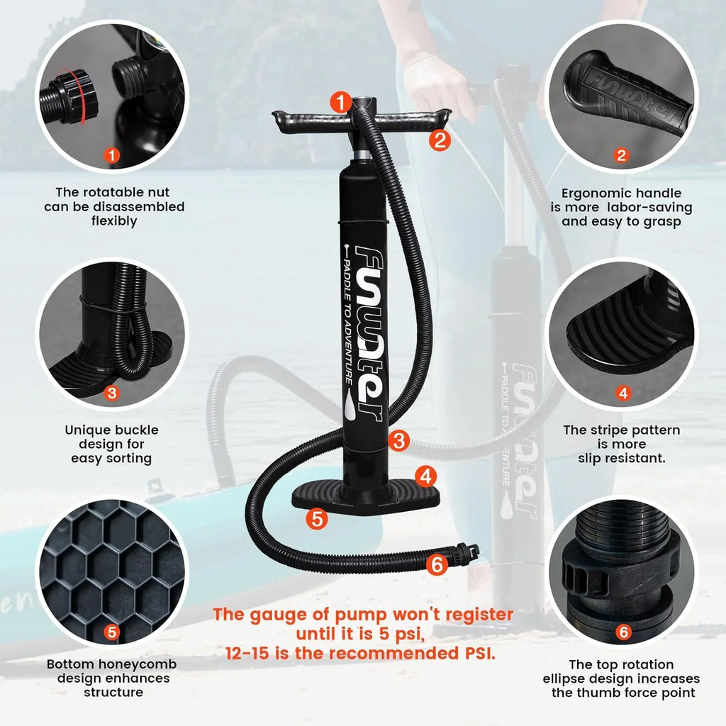 Planche de stand up paddle gonflable FunWater avec accessoires de pagaie SUP haut de gamme, pont EVA antidérapant, pagaie 11'/10'6'