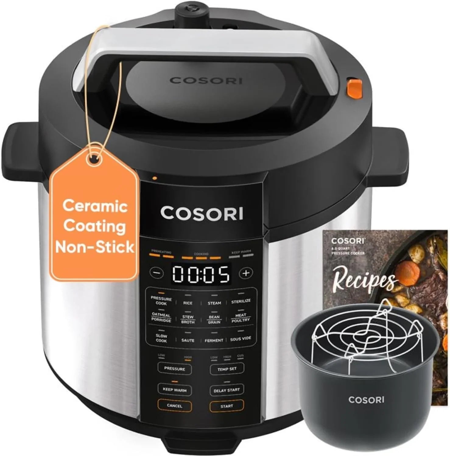 Autocuiseur COSORI 6 pintes, appareil de cuisine multifonction instantané 9 en 1, conception de ventilation plus sûre, cuiseur à riz, marmite à cuisson lente, sous vide, sauteuse, 1100 W, acier inoxydable