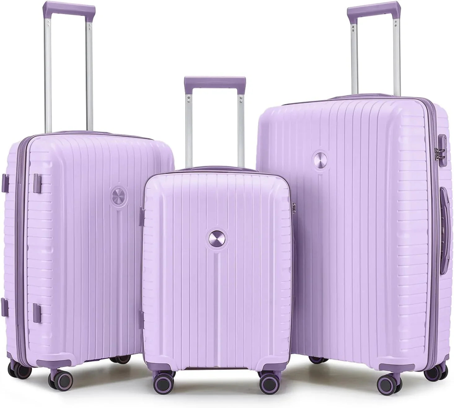 Ensemble de 5 valises de voyage légères à coque rigide en PP avec deux roulettes pivotantes et serrure TSA