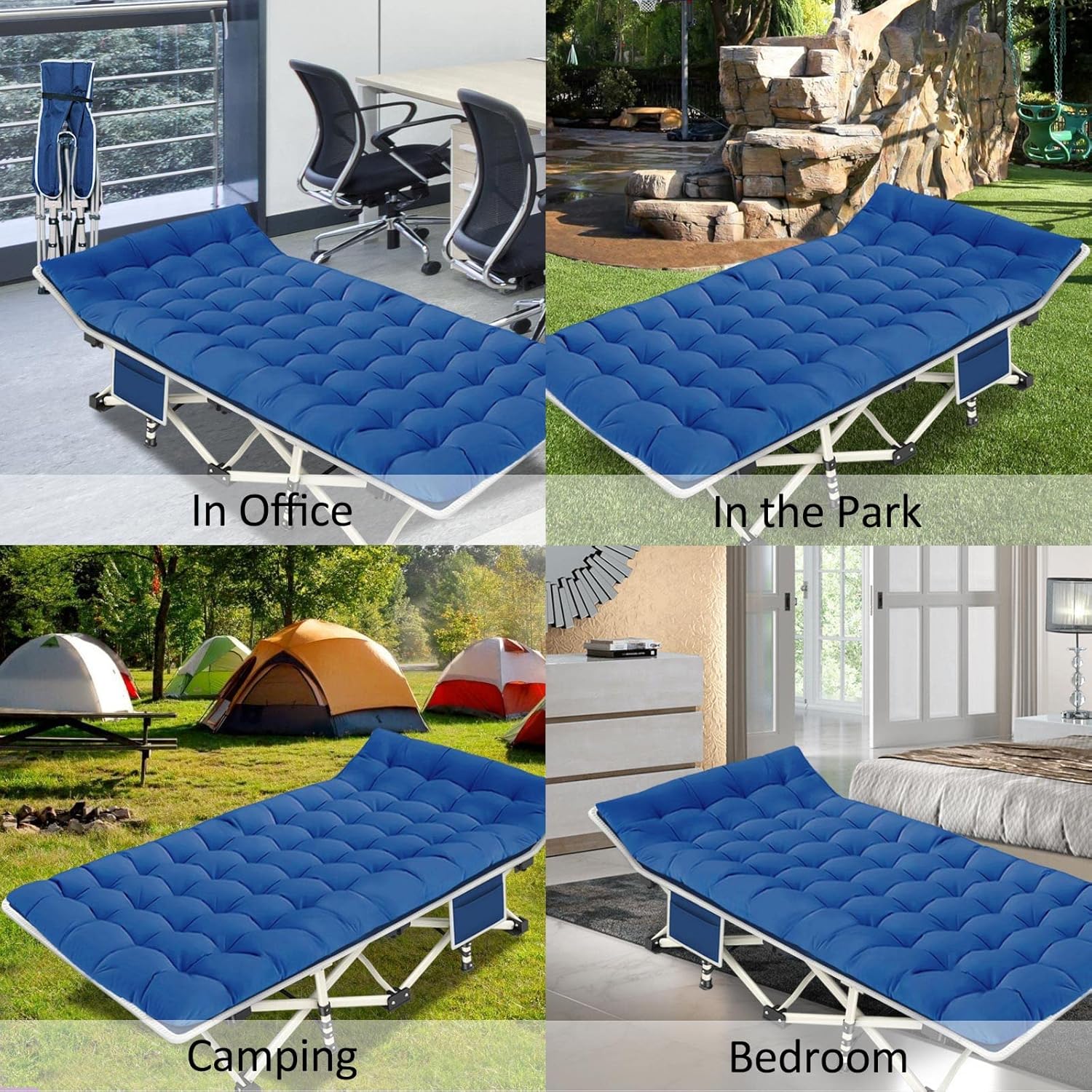 Lot de 2 lits de camping avec matelas, lits de couchage confortables, lits de camping pour adultes, lits pliants pour 2 personnes, lits de couchage robustes