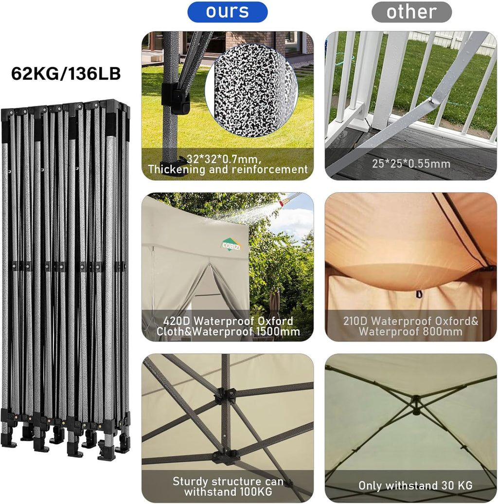 Tente pop-up robuste COBIZI 10x20 avec 6 parois latérales, facile à installer
