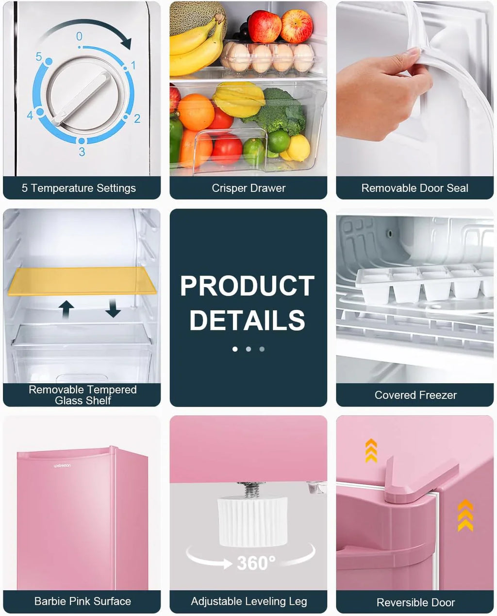 Mini-réfrigérateur Upstreman de 3,2 pieds cubes avec congélateur, mini-réfrigérateur à une porte, réfrigérateur de dortoir