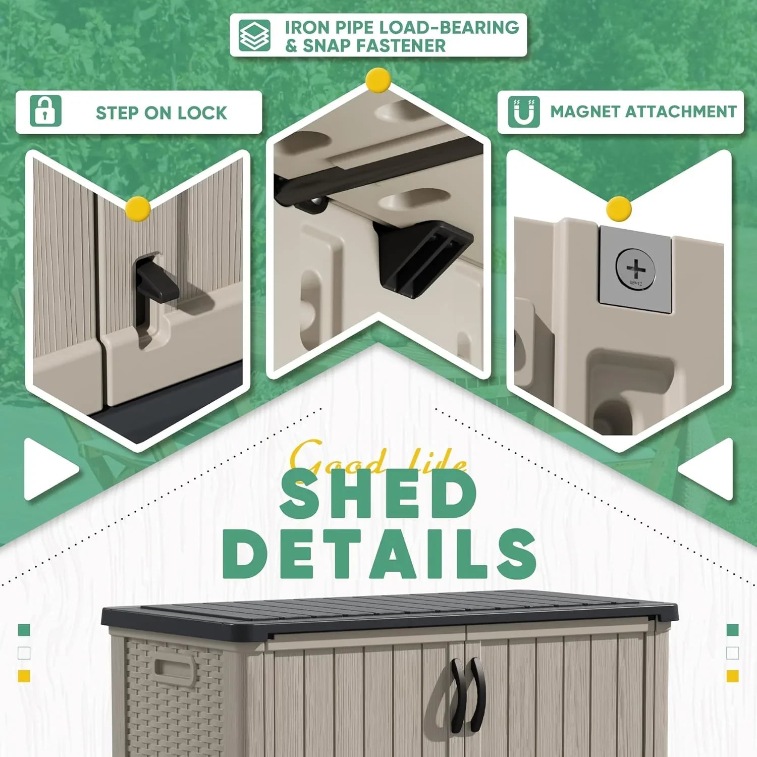 Armoire de rangement extérieure Devoko 26 pi³ avec portes verrouillables, abri de rangement horizontal, boîte de rangement étanche pour outils de patio