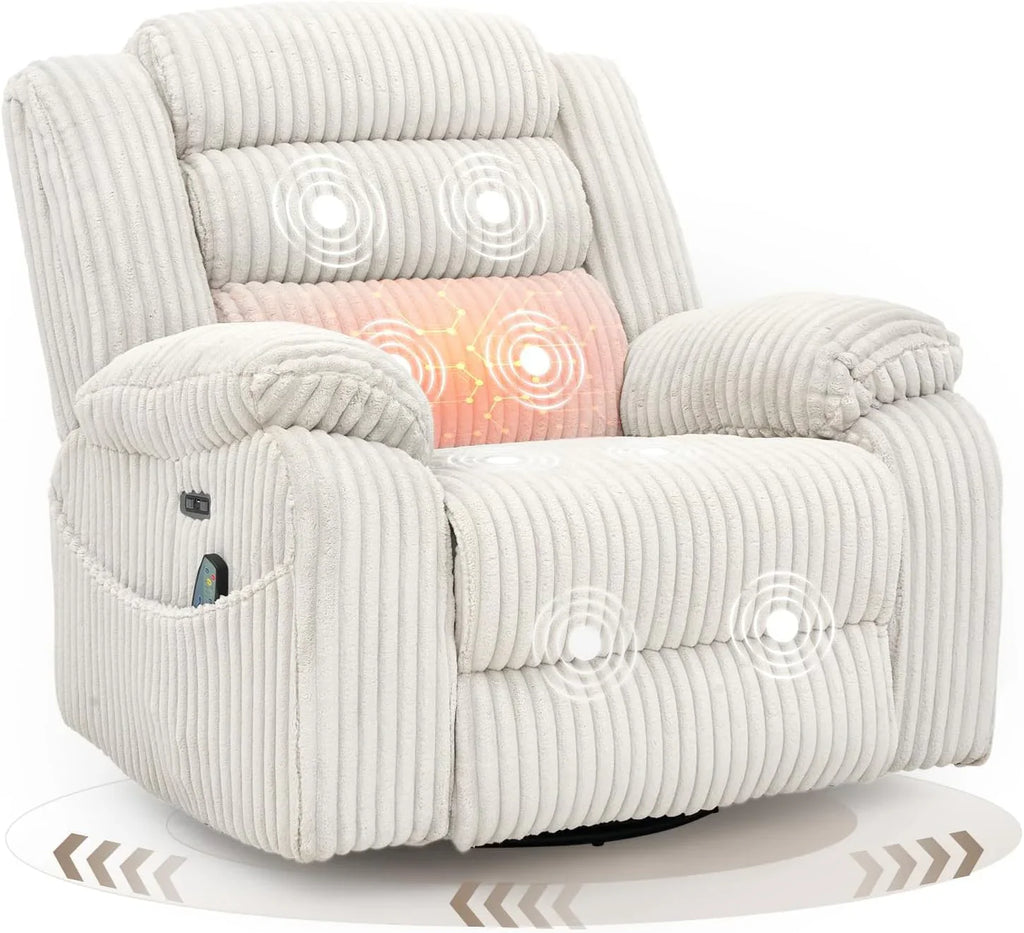 Fauteuil à bascule électrique rotatif pour adultes avec massage et calories, ports de charge USB et C