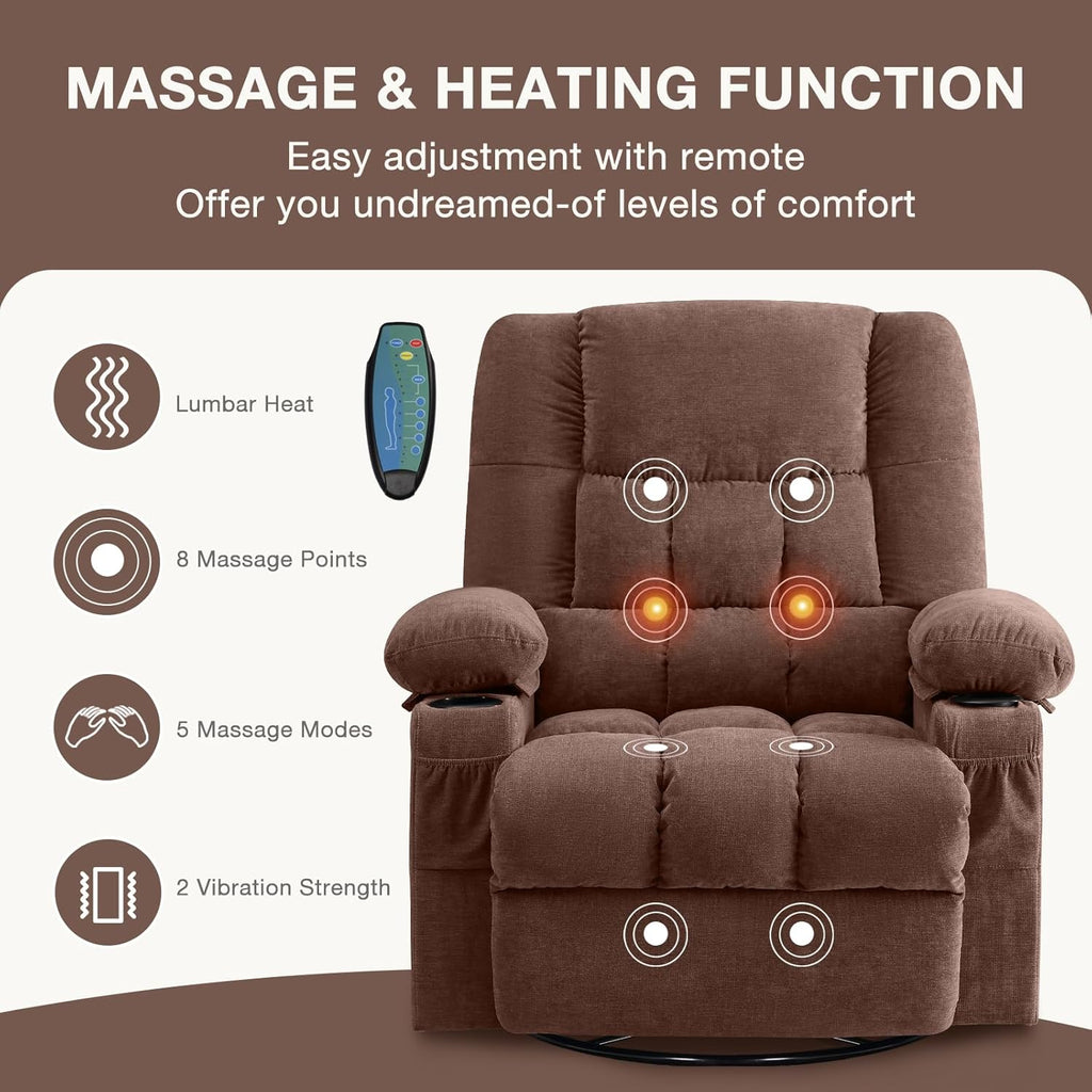Fauteuil de massage rotatif à bascule avec fonctions de massage par vibration et de mesure des calories