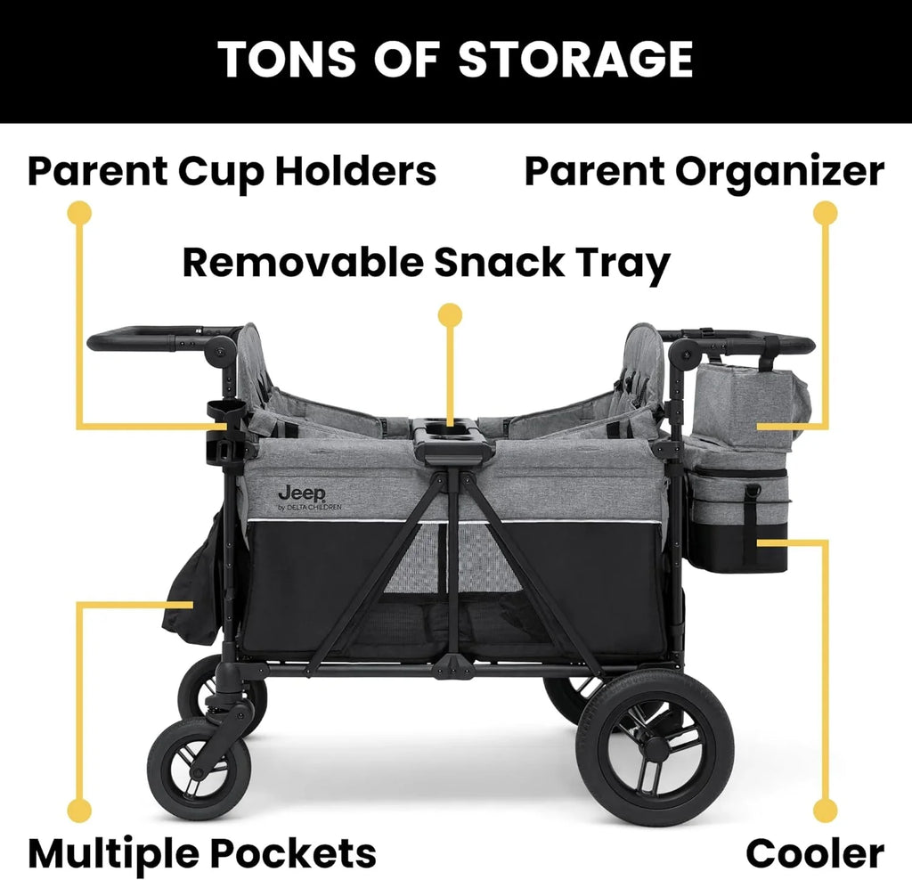 Poussette Jeep Wrangler Deluxe 4 places par Delta Children - Poussette 4 roues haut de gamme