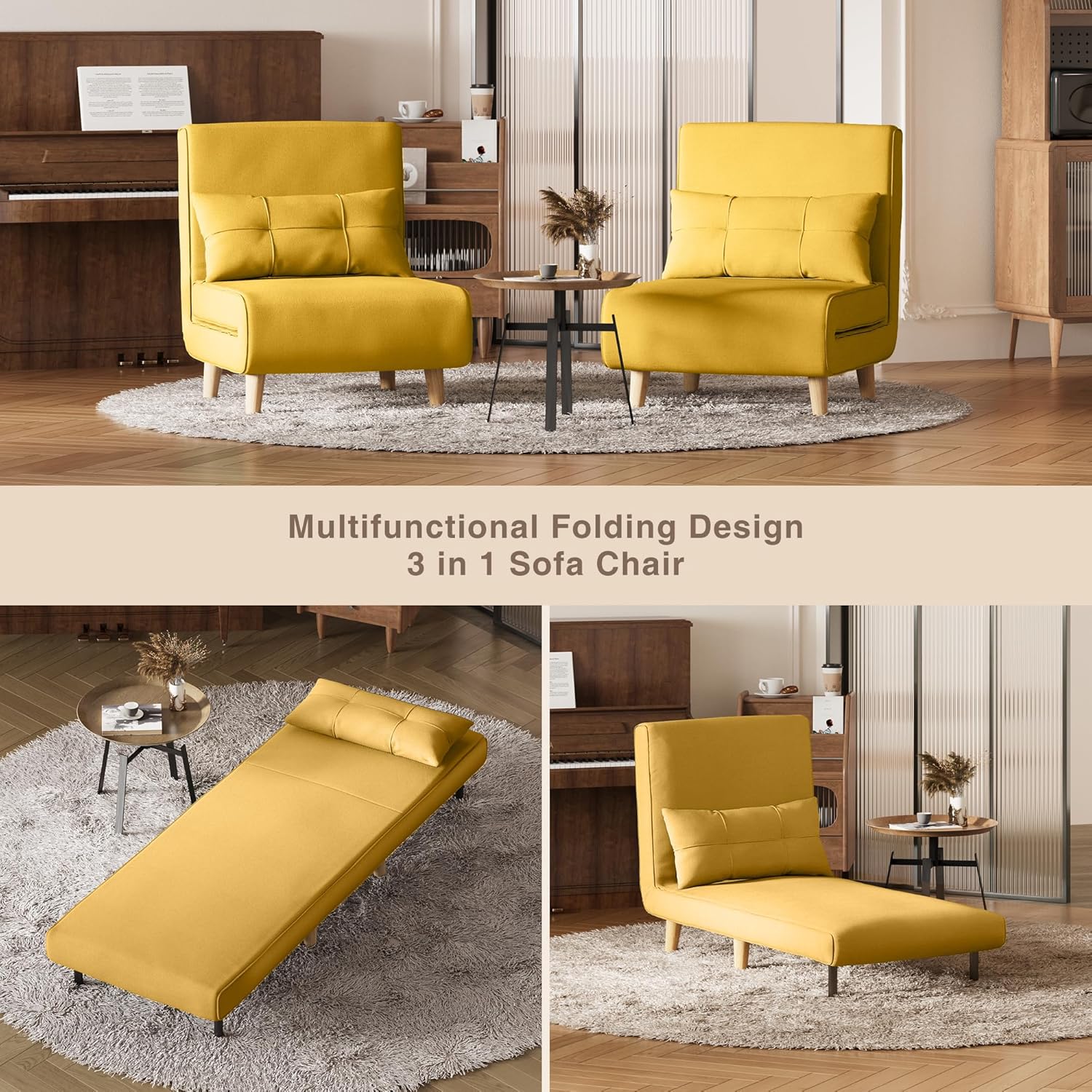 Fauteuil-lit 3 en 1, canapé-lit futon convertible avec dossier réglable