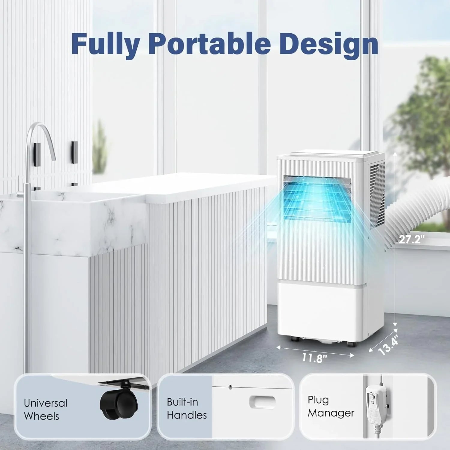 Climatiseur portatif Air Choice, 10 000 BTU, pour pièce jusqu'à 450 pi², télécommande, minuterie 24 h, modes déshumidificateur et ventilateur.