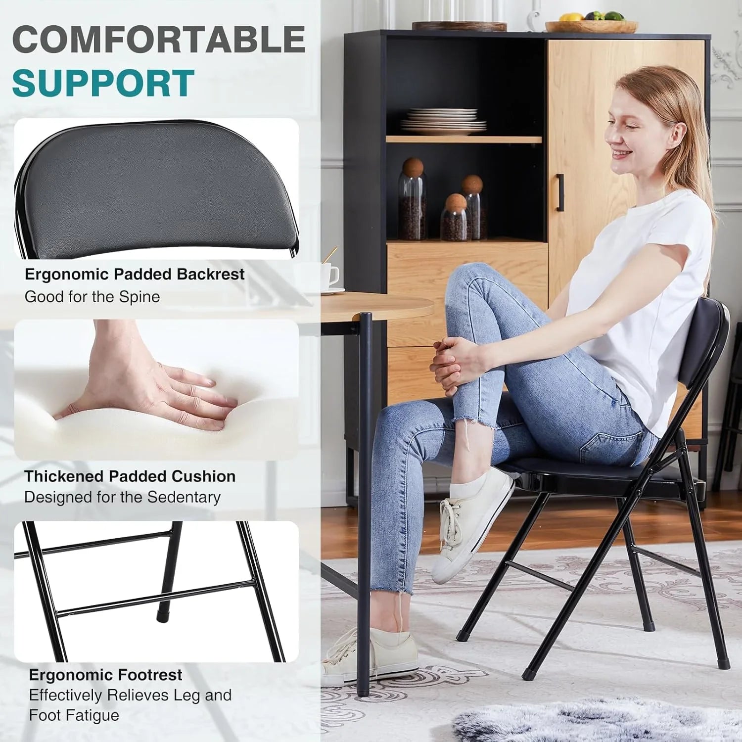 DUMOS Lot de 2 chaises pliantes rembourrées en cuir, siège commercial empilable portable pour intérieur et extérieur