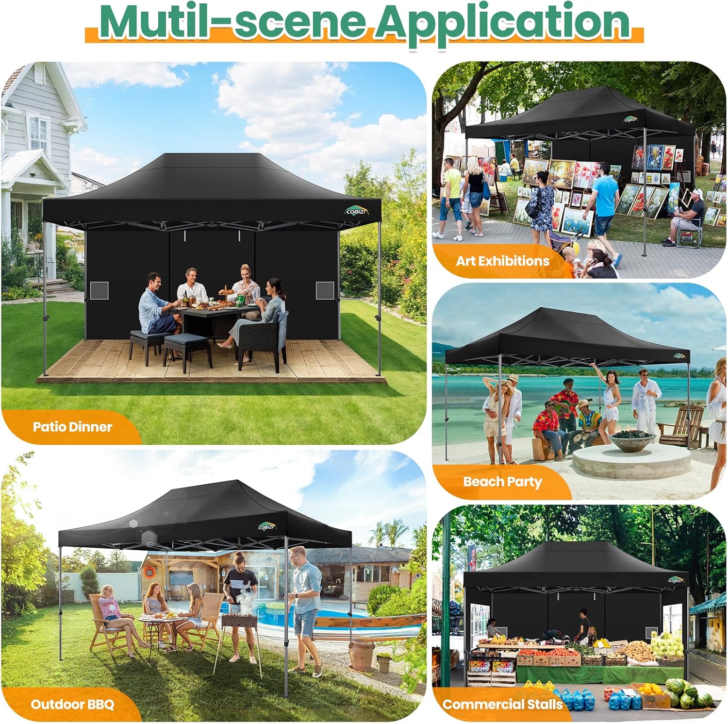 Tente pop-up robuste COBIZI 10x20 avec 6 parois latérales, facile à installer