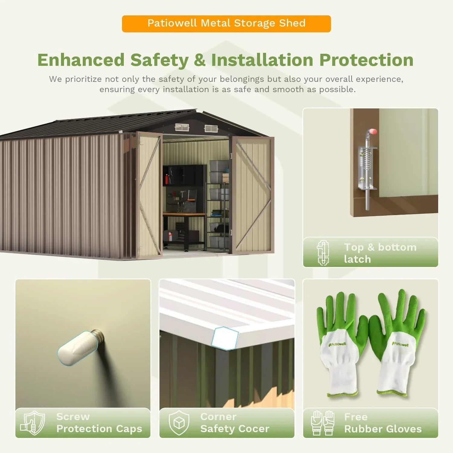 Patiowell Abri de rangement extérieur 5 x 3 pi, abri à outils avec toit en pente et porte verrouillable