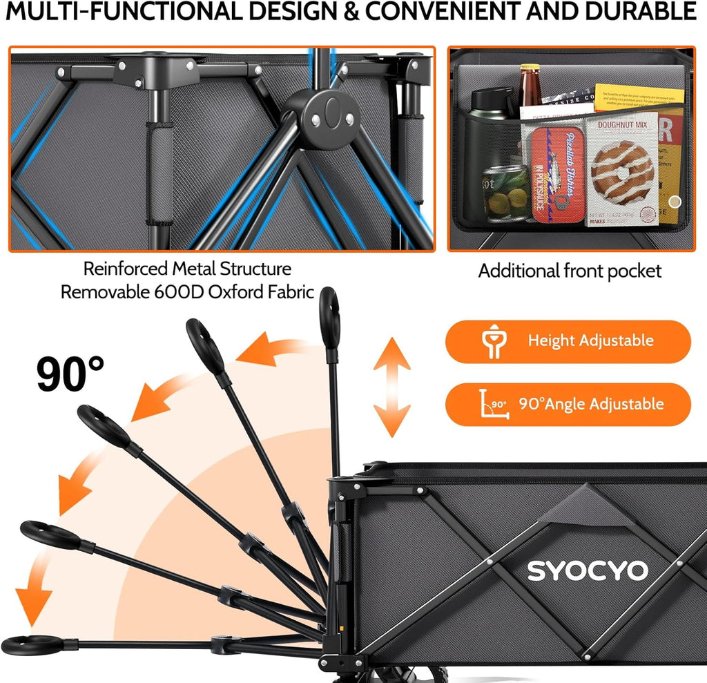 Chariot de plage pliable à grandes roues, chariot de plage pliable avec roues tout-terrain, grande capacité de charge, chariot robuste