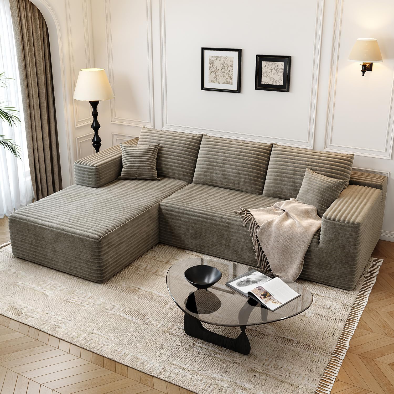 Canapé modulaire sectionnel Cloud de 107,5 pouces avec chaise longue en L, canapé rembourré minimaliste moderne, canapé d'angle à assise profonde