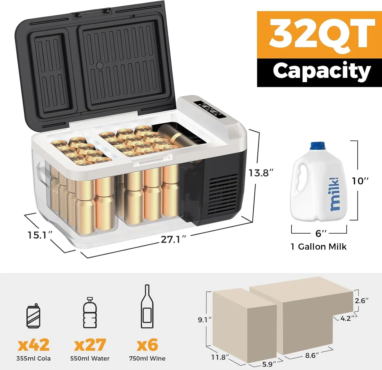 Réfrigérateur portable 12 V 21 litres, autonomie de 50 heures, glacière électrique pour voiture
