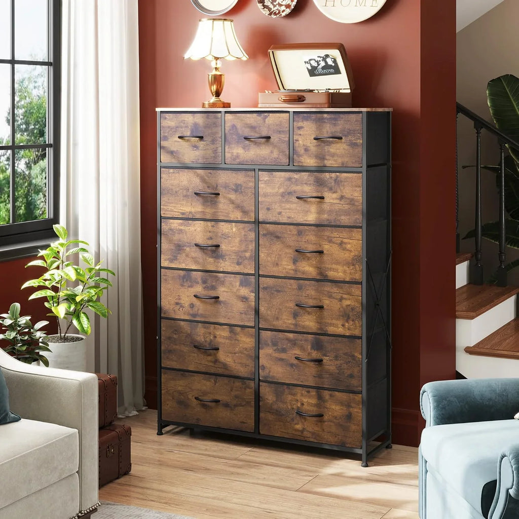 Meuble de rangement WLIVE avec 13 bacs en tissu, tiroirs de rangement avec cadre en acier, grande tour de rangement pour salon, couloir, bureau, noir anthracite