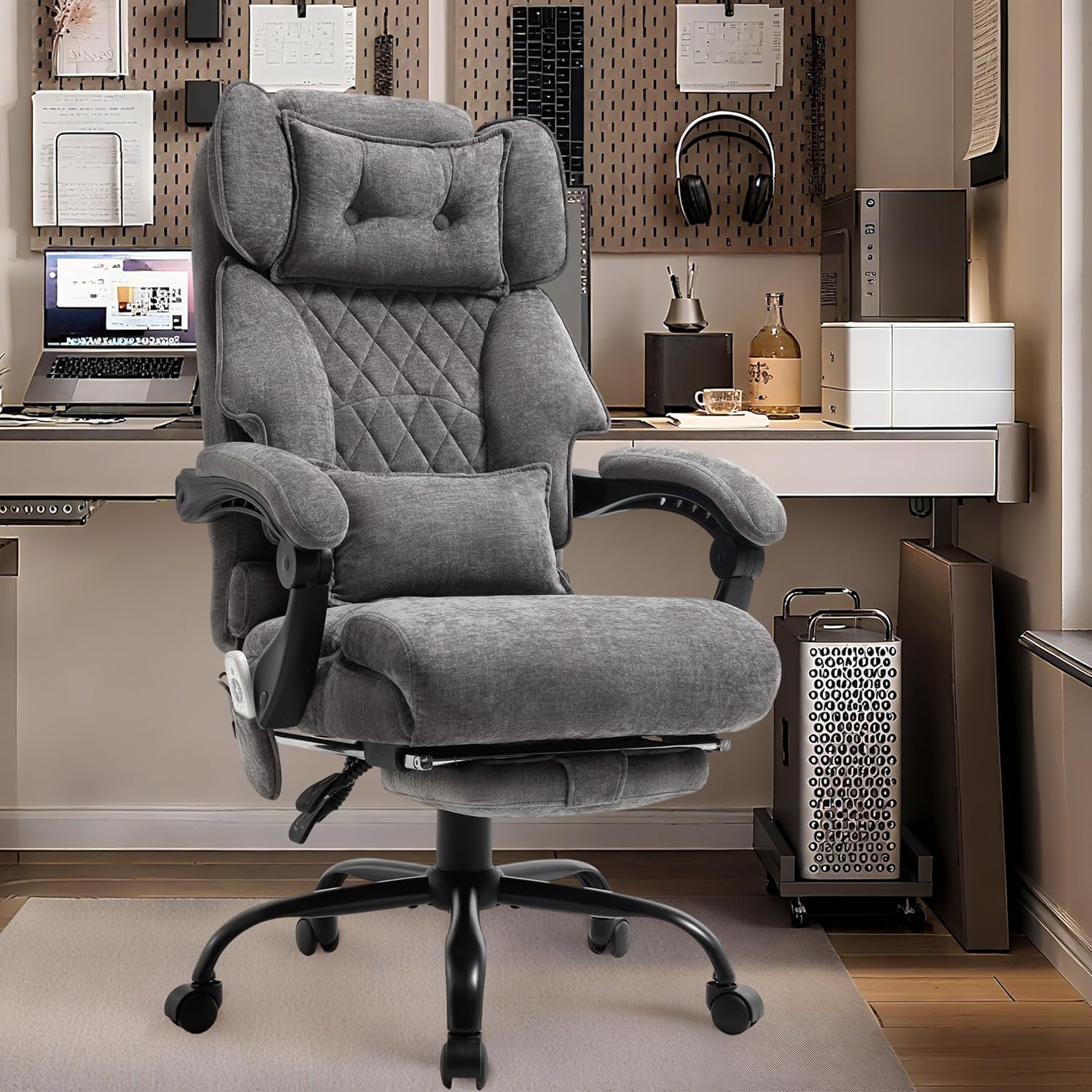 Chaise de bureau de massage avec repose-pieds, grande et haute chaise de bureau en cuir 500 lb