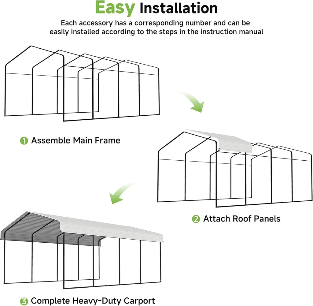 Abri d'auto en métal robuste de 10'x15', abri de garage extérieur avec cadre plus lourd