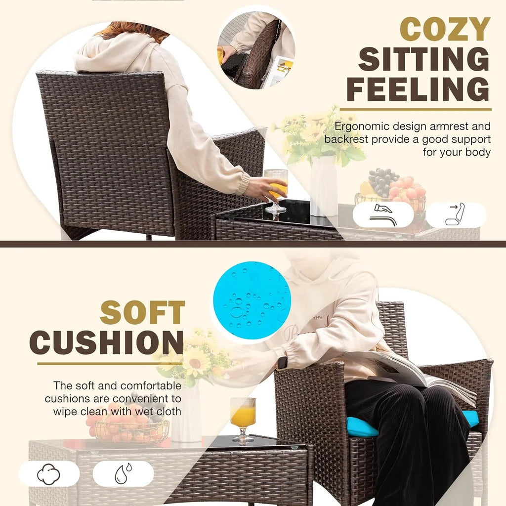 Ensemble de meubles de patio extérieur 4 pièces, ensemble de chaises en rotin et osier