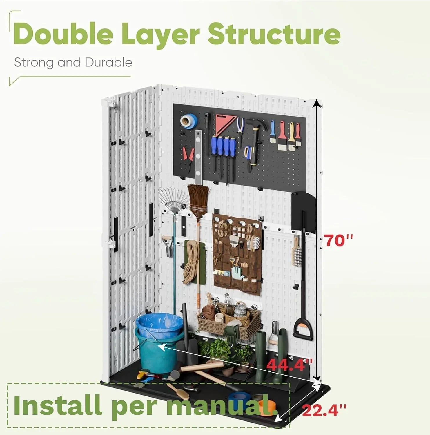 Armoire de rangement extérieure Devoko 26 pi³ avec portes verrouillables, abri de rangement horizontal, boîte de rangement étanche pour outils de patio