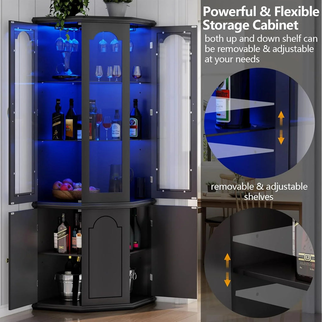 Armoire à vin d'angle avec éclairage LED, grande armoire à vin moderne, armoire de rangement à vin pour bar à domicile