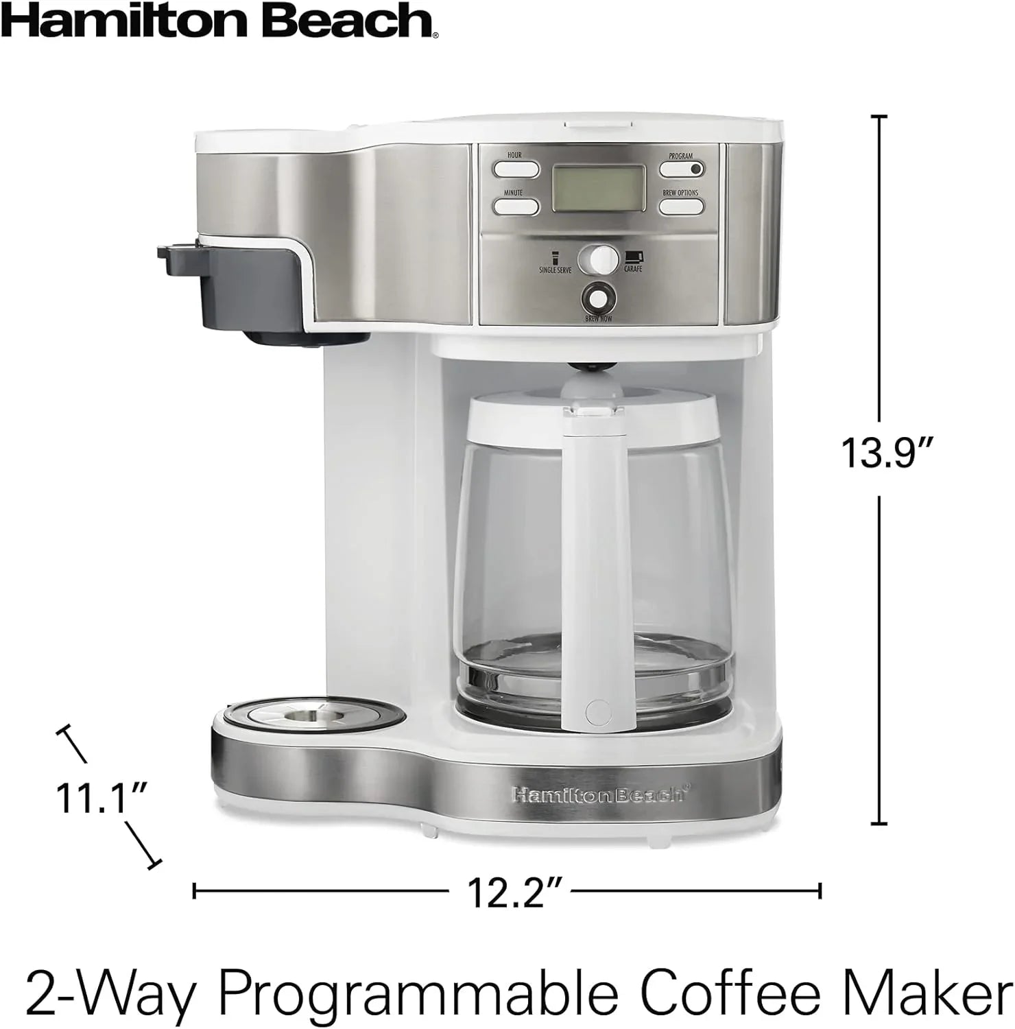 Cafetière filtre programmable Hamilton Beach 2 voies 12 tasses, dosette individuelle, cafetière en verre