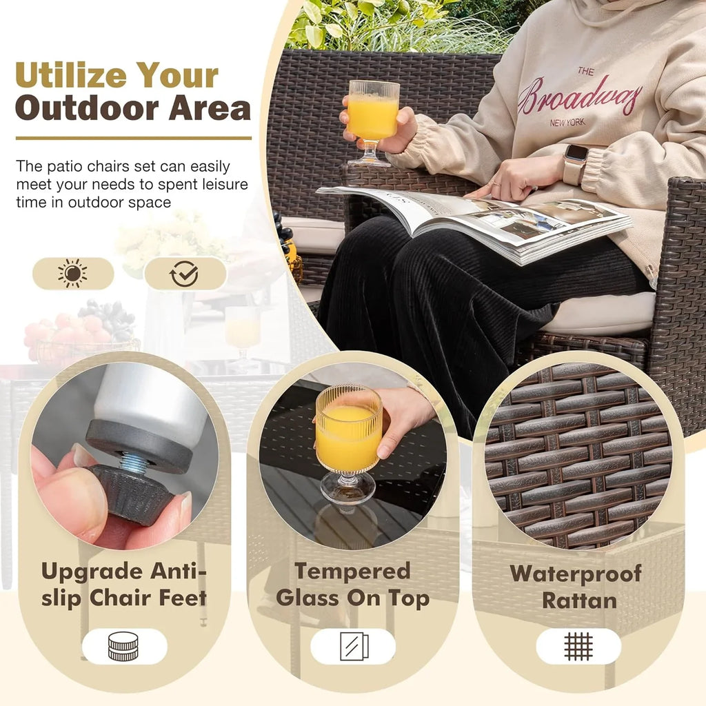 Ensemble de meubles de patio extérieur 4 pièces, ensemble de chaises en rotin et osier
