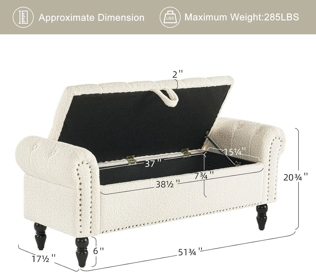 Tabouret de rangement moderne Furniliving, tabouret de bout de lit en bois massif Sherpa, tabouret rembourré tabouret d'intérieur