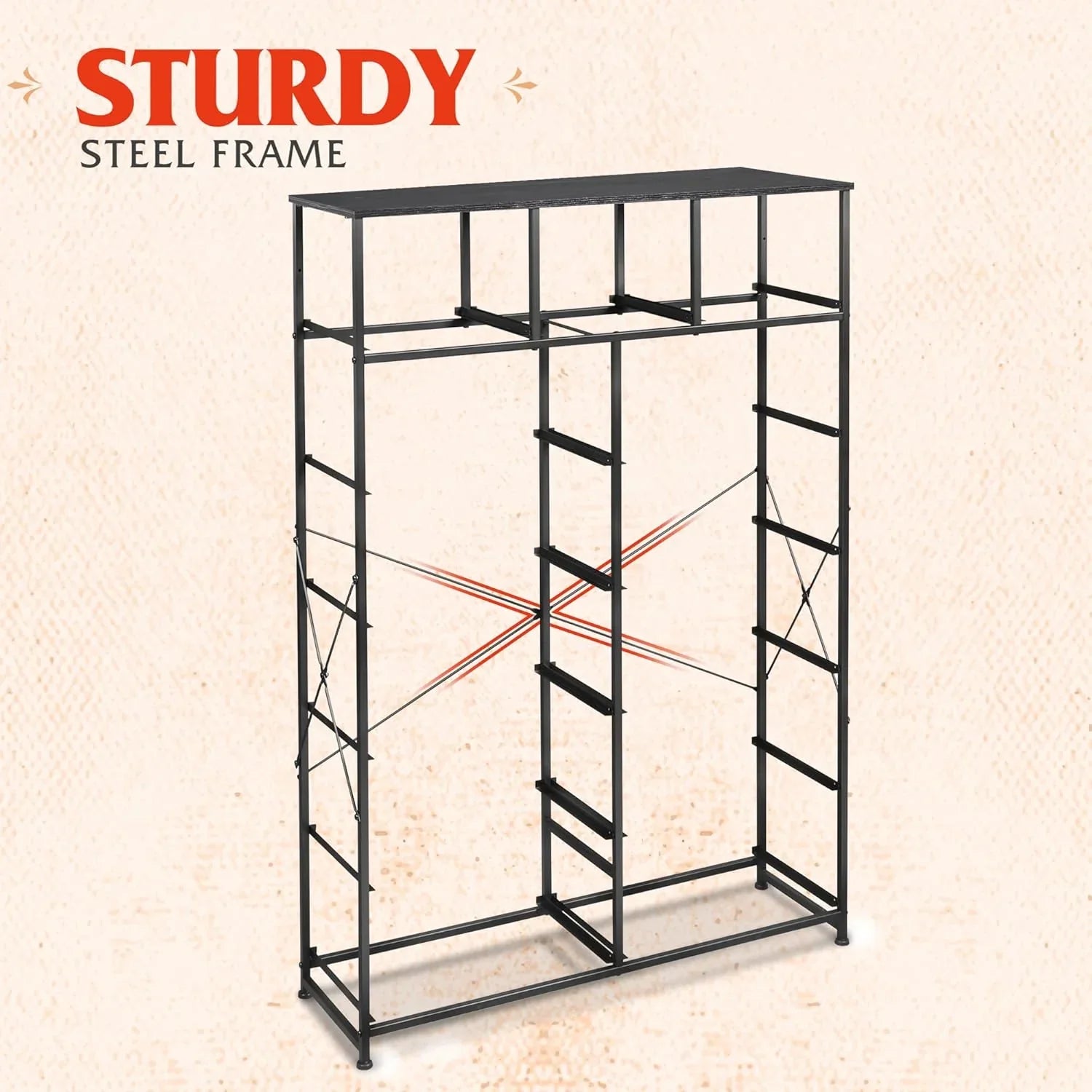 Meuble de rangement WLIVE avec 13 bacs en tissu, tiroirs de rangement avec cadre en acier, grande tour de rangement pour salon, couloir, bureau, noir anthracite