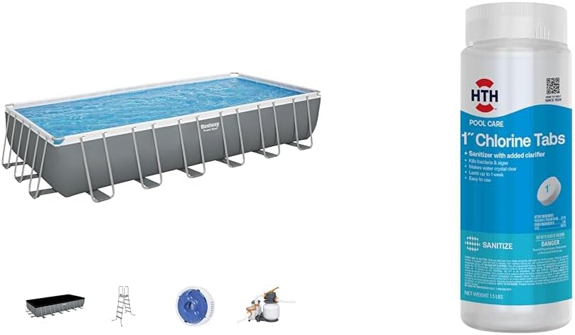Piscine hors sol ovale Power Steel 4,3 m x 2,4 m x 100 cm | Comprend une pompe de filtration de 2070 litres, une échelle et un distributeur ChemConnect.