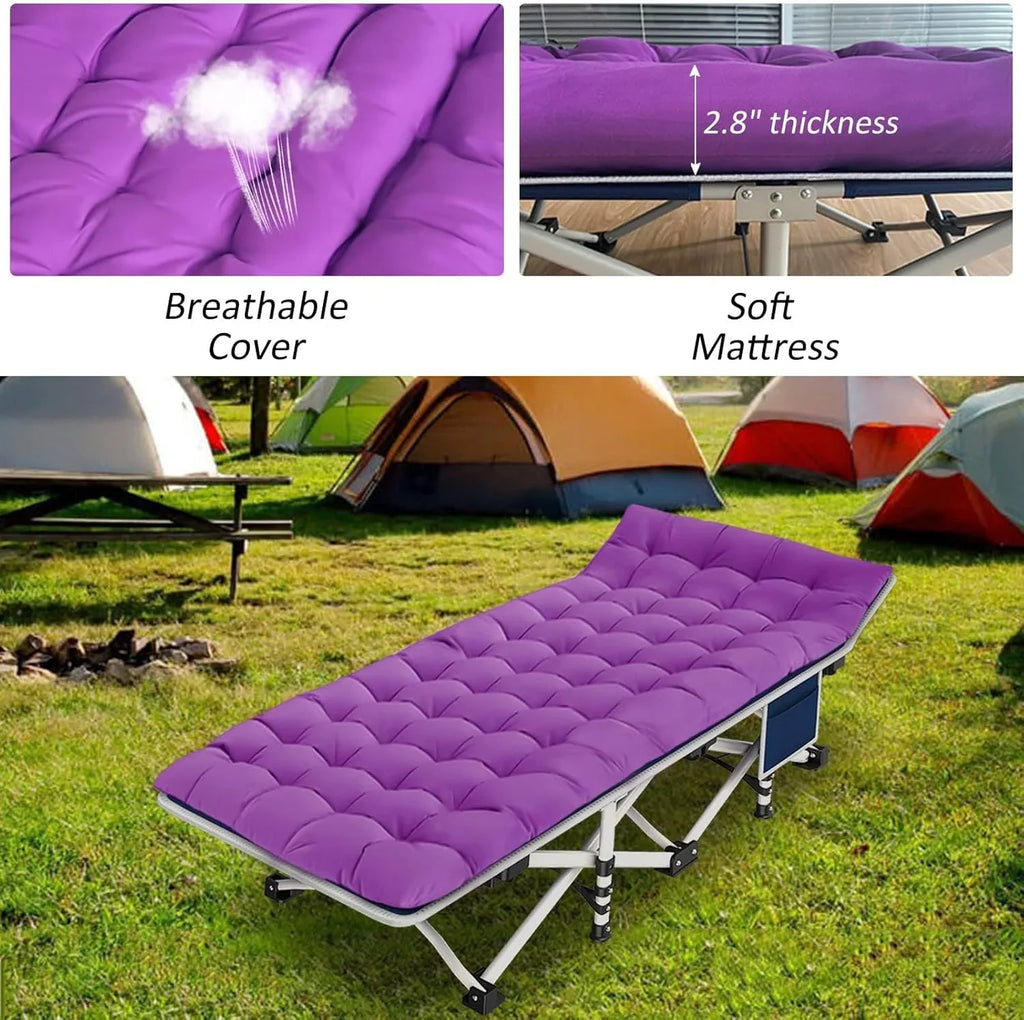 Lot de 2 lits de camping avec matelas, lits de couchage confortables, lits de camping pour adultes, lits pliants pour 2 personnes, lits de couchage robustes