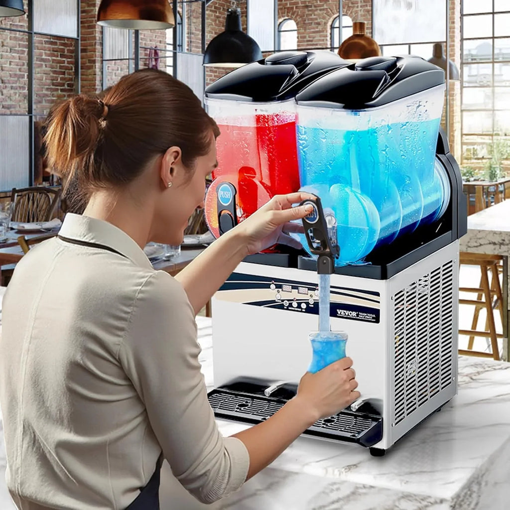 Machine à smoothie VEVOR, machine à margarita commerciale à double barillet 15 L x 2 L, machine à smoothie en acier inoxydable 120 tasses