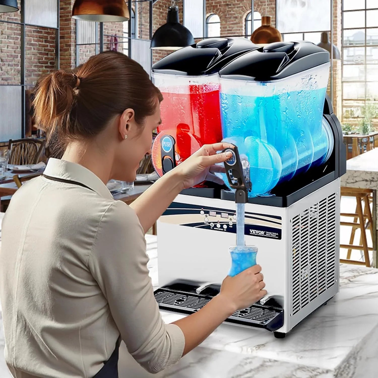Machine à smoothie VEVOR, machine à margarita commerciale à double barillet 15 L x 2 L, machine à smoothie en acier inoxydable 120 tasses
