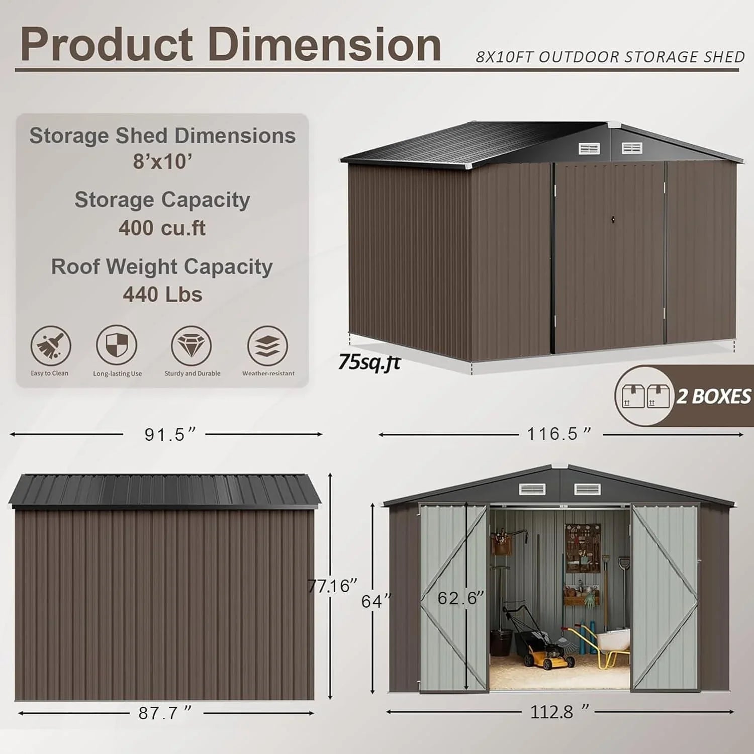 Abri de jardin extérieur Aoxun 6,2 x 4 pieds, abri de jardin en métal avec porte verrouillable et toit en pente, abri à outils, abri à vélos