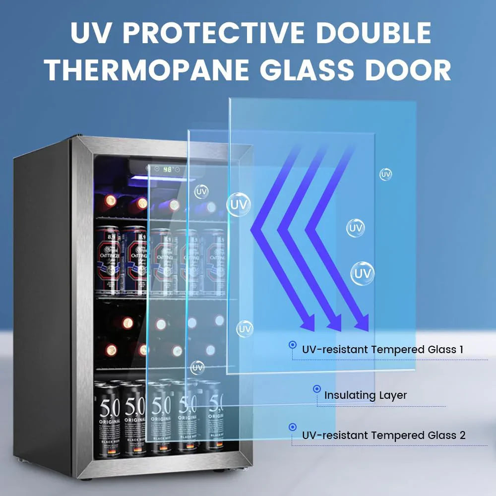 Mini-réfrigérateur 130 canettes, 3,2 pi³, pour boissons, sodas, vin, bière, température réglable pour le bureau et la maison.