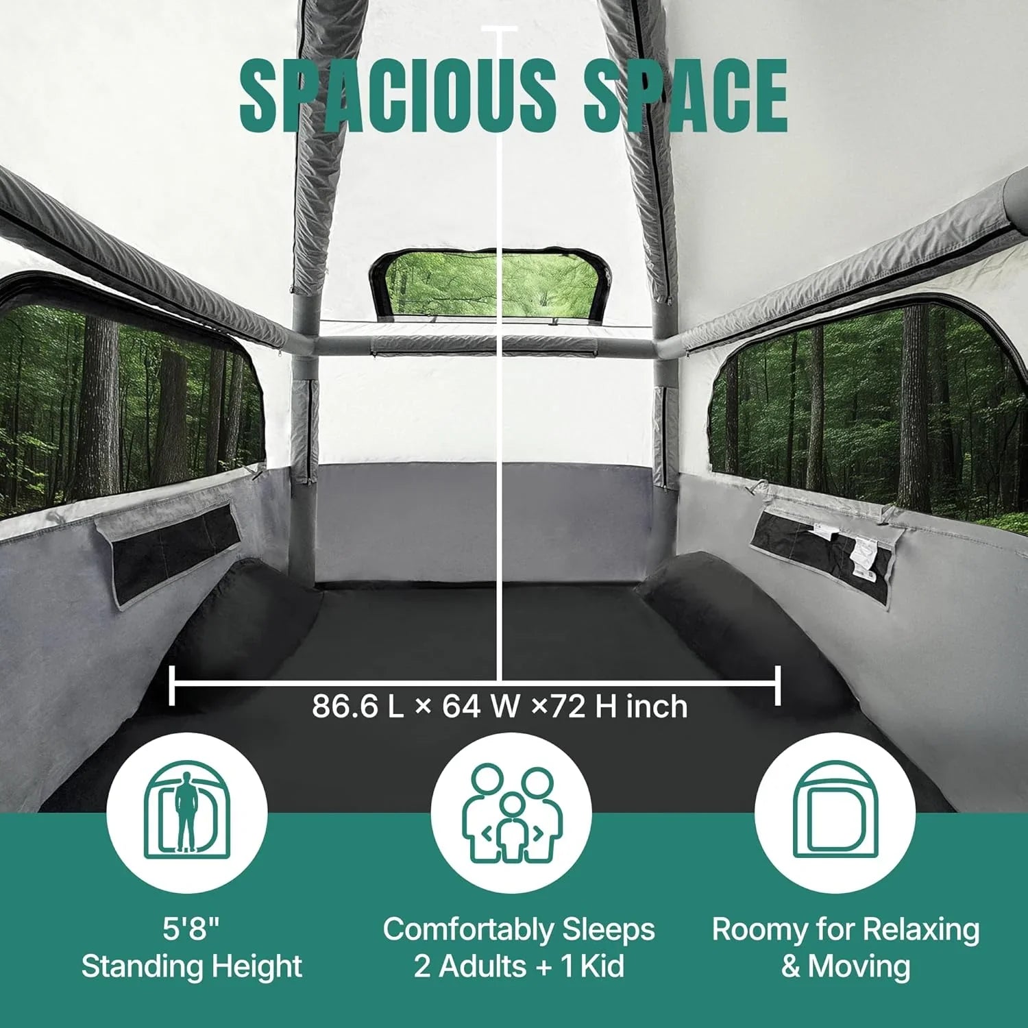Tente de camion gonflable de 1,6 à 2,4 m, adaptée à 2+1 personnes/famille