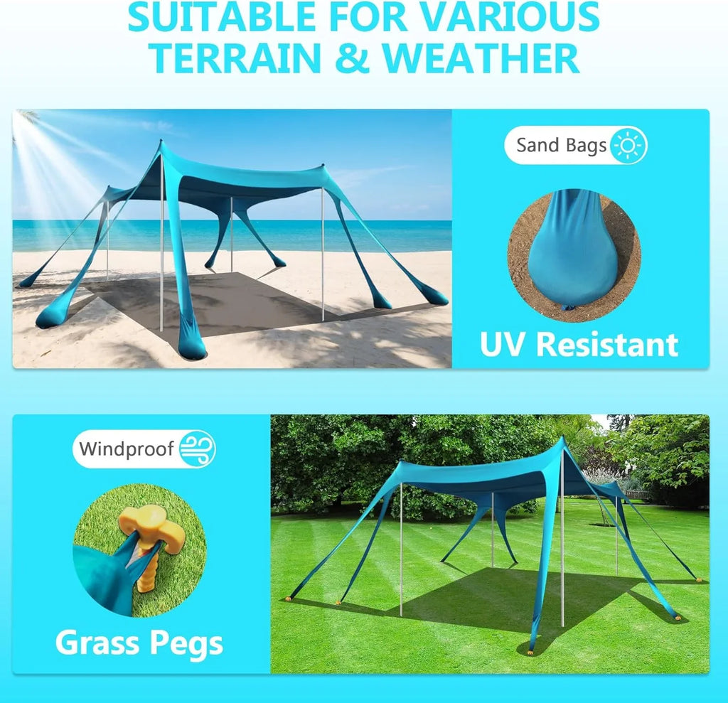 Auvent de tente de plage, auvent de tente de plage de 10 x 10 pieds, auvent robuste