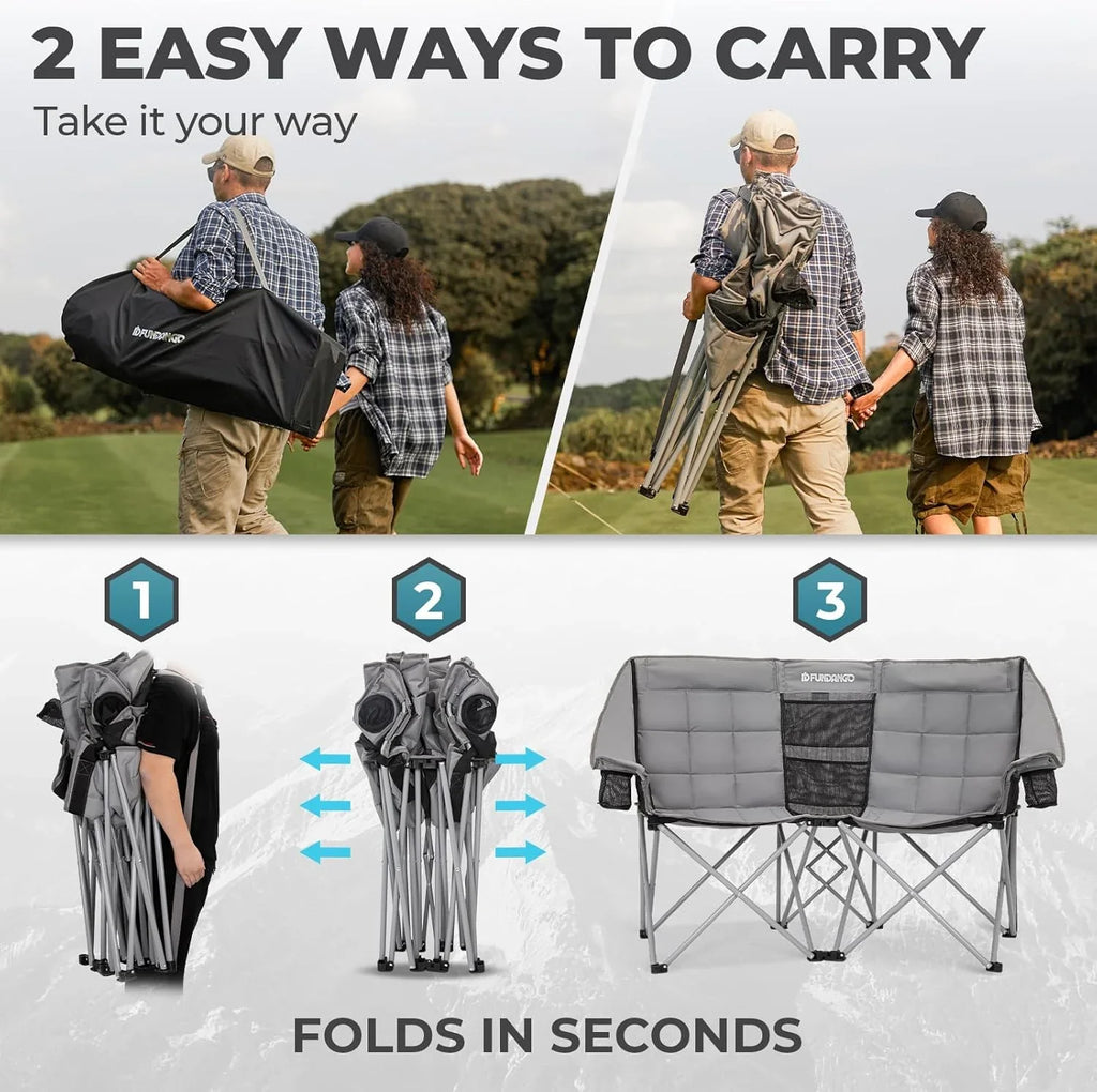Chaise de camping double avec glacière Chaise de camping pliante extra large pour 3 personnes avec capacité de charge de 1 000 livres