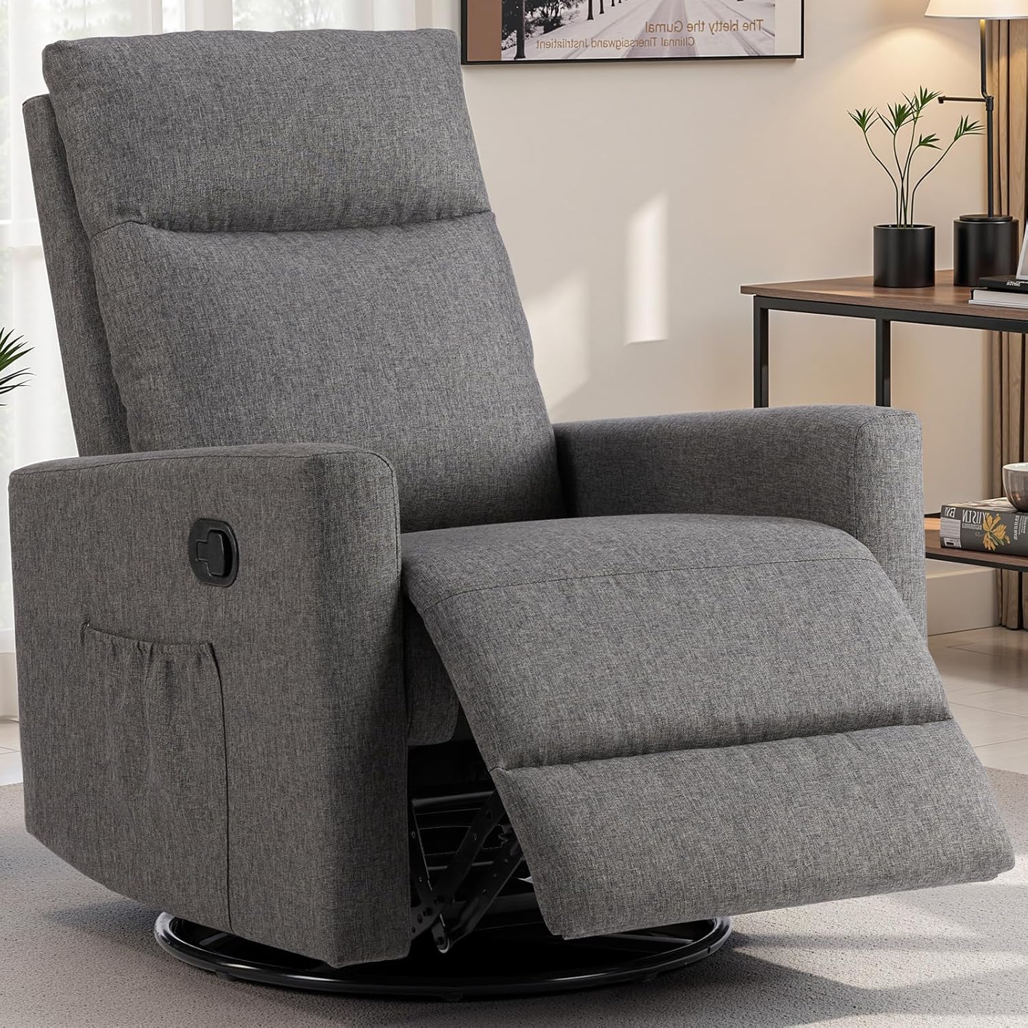 Fauteuil à bascule pivotant à dossier haut avec repose-pieds, fauteuil bébé rembourré avec siège profond et confortable