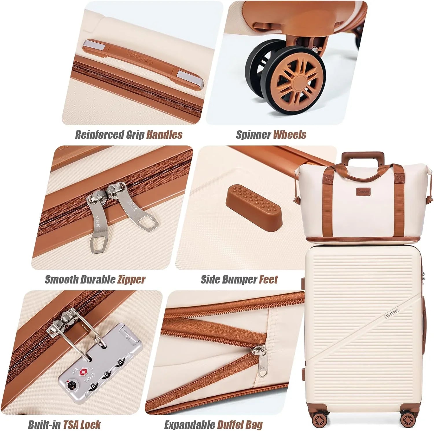 Ensemble de 5 valises à roulettes pivotantes, valises rigides en ABS avec serrure TSA, valise de voyage légère et étanche, unisexe, gris