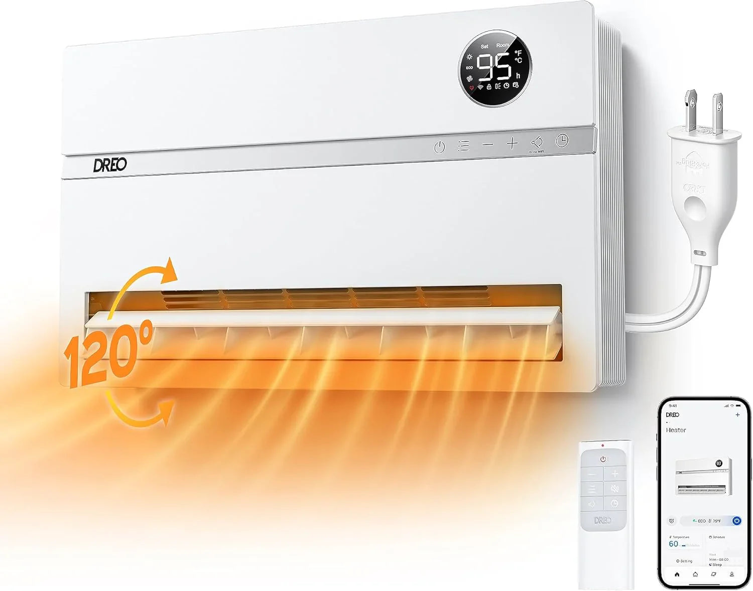 Chauffage mural intelligent, chauffage électrique de chambre, thermostat réglable 1500 W, minuterie 24 heures, chauffage d'intérieur facile à installer