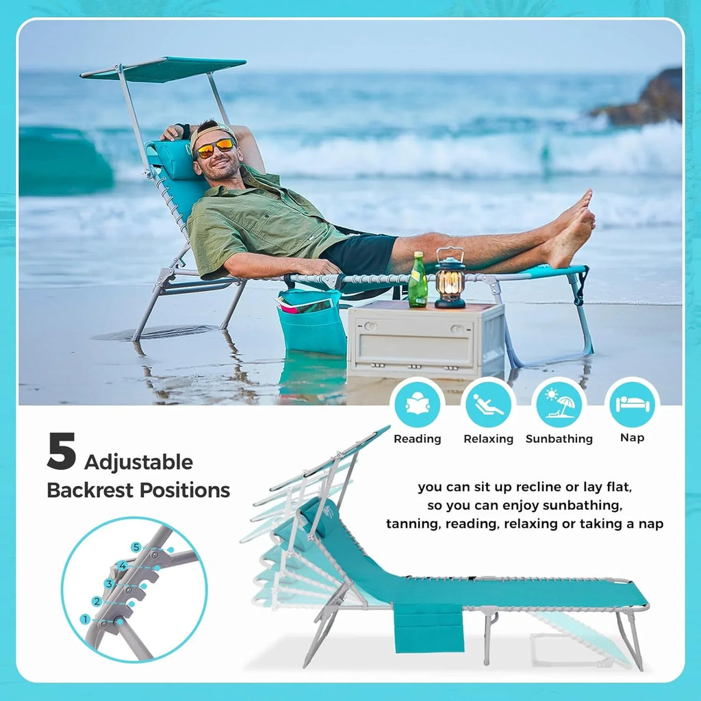 Lot de 2 chaises longues d'extérieur - Chaise longue pliante portable pour patio, piscine, camping, inclinable et réglable sur 5 positions