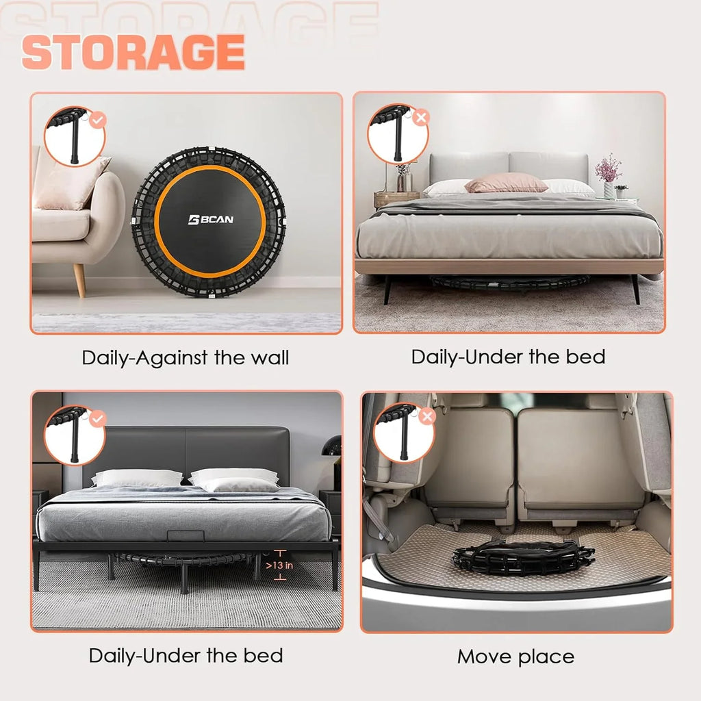 Mini-trampoline pliable BCAN 450/550 lb, trampoline de fitness 40"/48" stable et silencieux