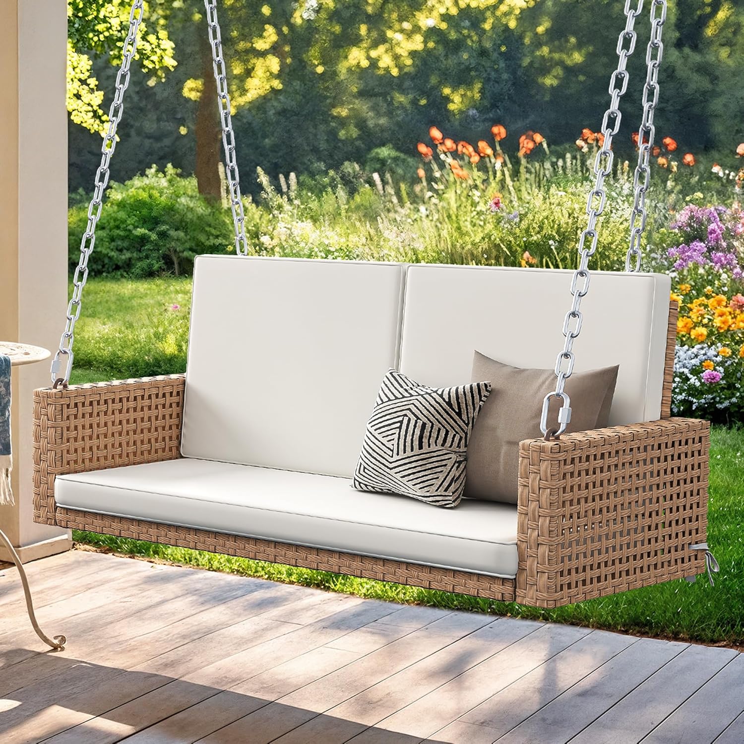 YITAHOME Balancelle suspendue pour porche, 3 places, banc d'extérieur en osier